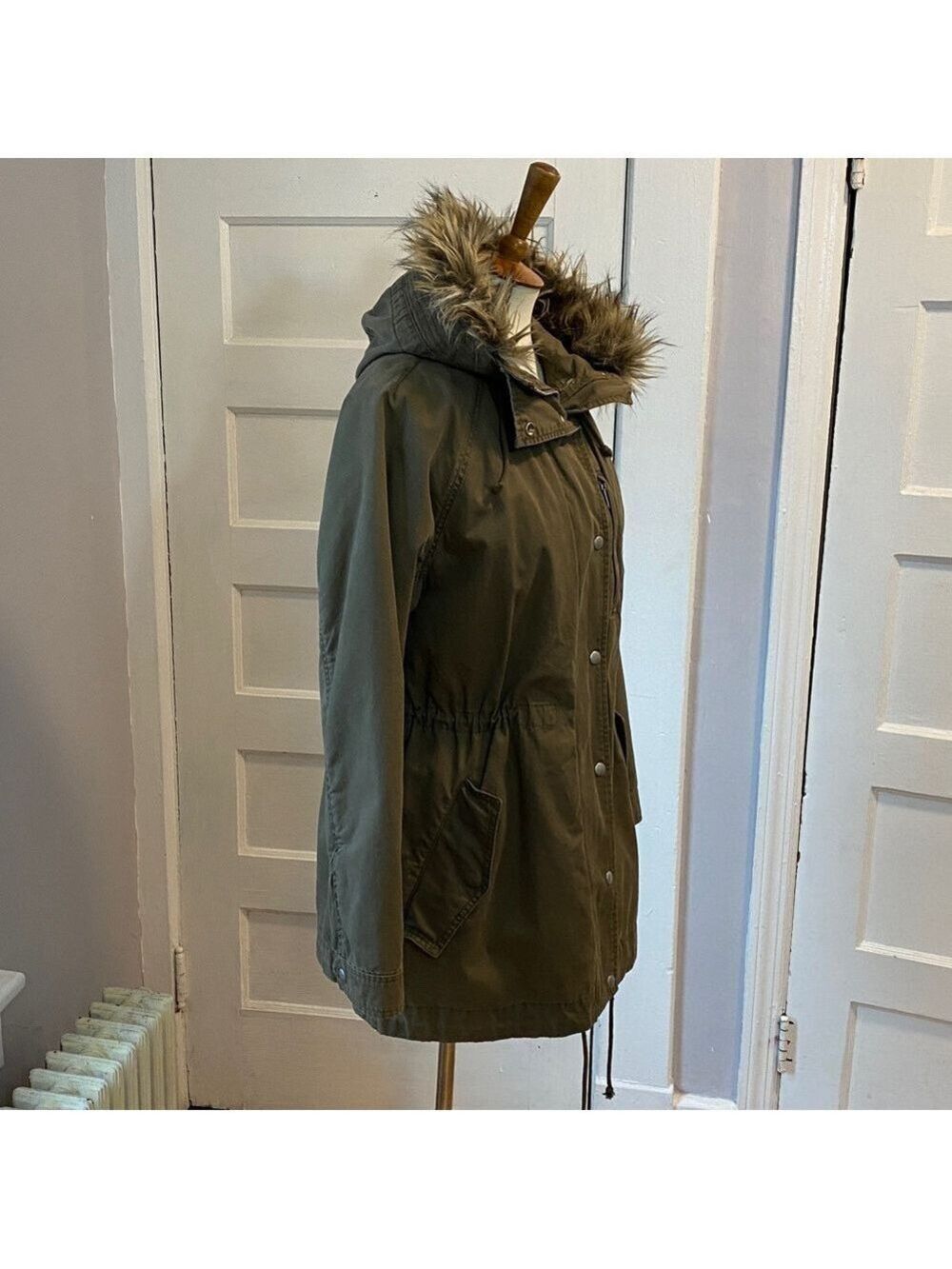 Gap Green Utility Jacket with Faux Fur Trimmed Hood, Size L - Picture 6 of 15